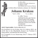 Traueranzeige Johann Anton Krakau 1933-2012